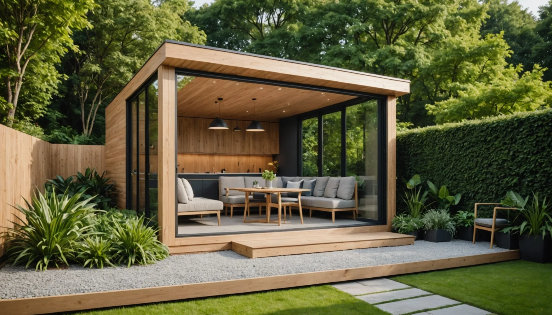 abri de jardin avec terrasse moderne